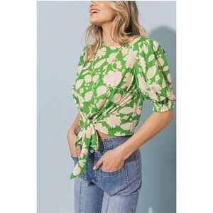 Flying Tomato REMARKABLE ENTRANCE WOVEN TOP Green Size‎ Medium